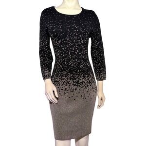 Vince Camuto Sweater Dress Womens M Black Gold Metallic‎ Abstract Knit Excellent